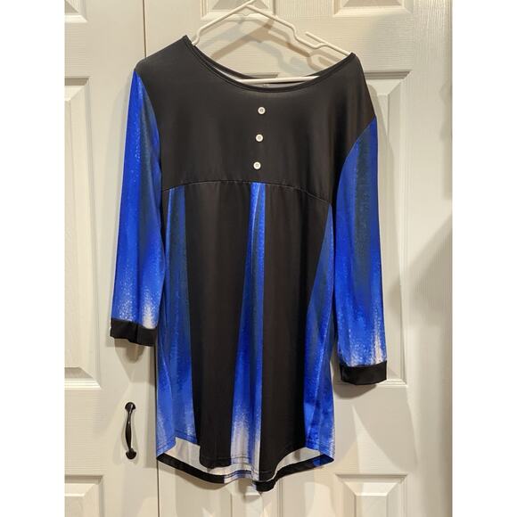 SHEIN Tunic Top Black/Blue XL Asymmetrical Hem 3/4‎ Sleeve Boat Neck - Picture 2 of 3